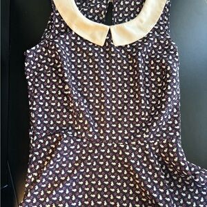 Source Unknown Navy Blouse with Cream Peter Pan Collar and White Bunny Print